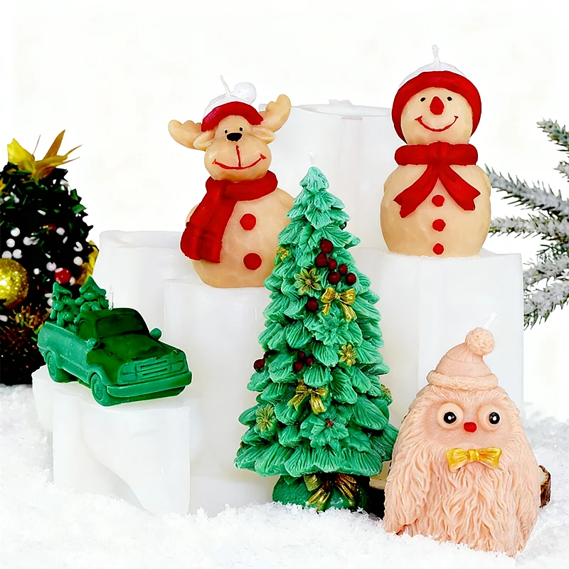 3D Weihnachten Silikon Kerze Form Schal Schneemann Elch Silikon Form DIY Weihnachtsbaum Auto Formen Ideale Festliche Wohnkultur Geschenke
