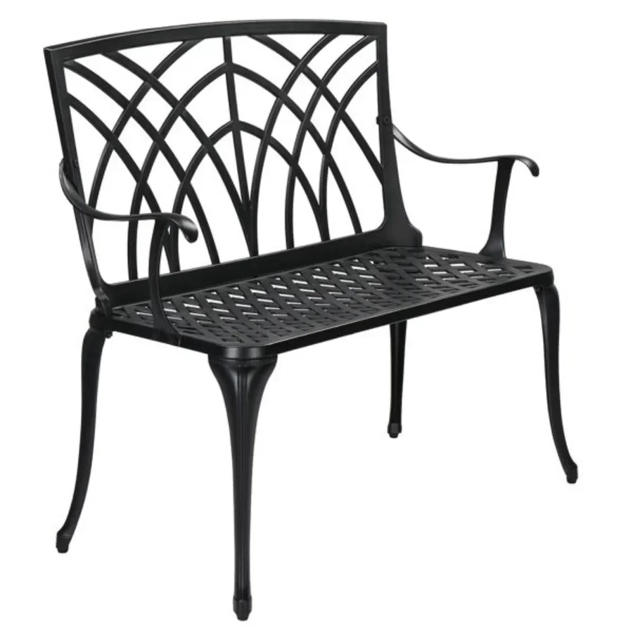 

38in Outdoor Orchid Back Aluminum Bench Black