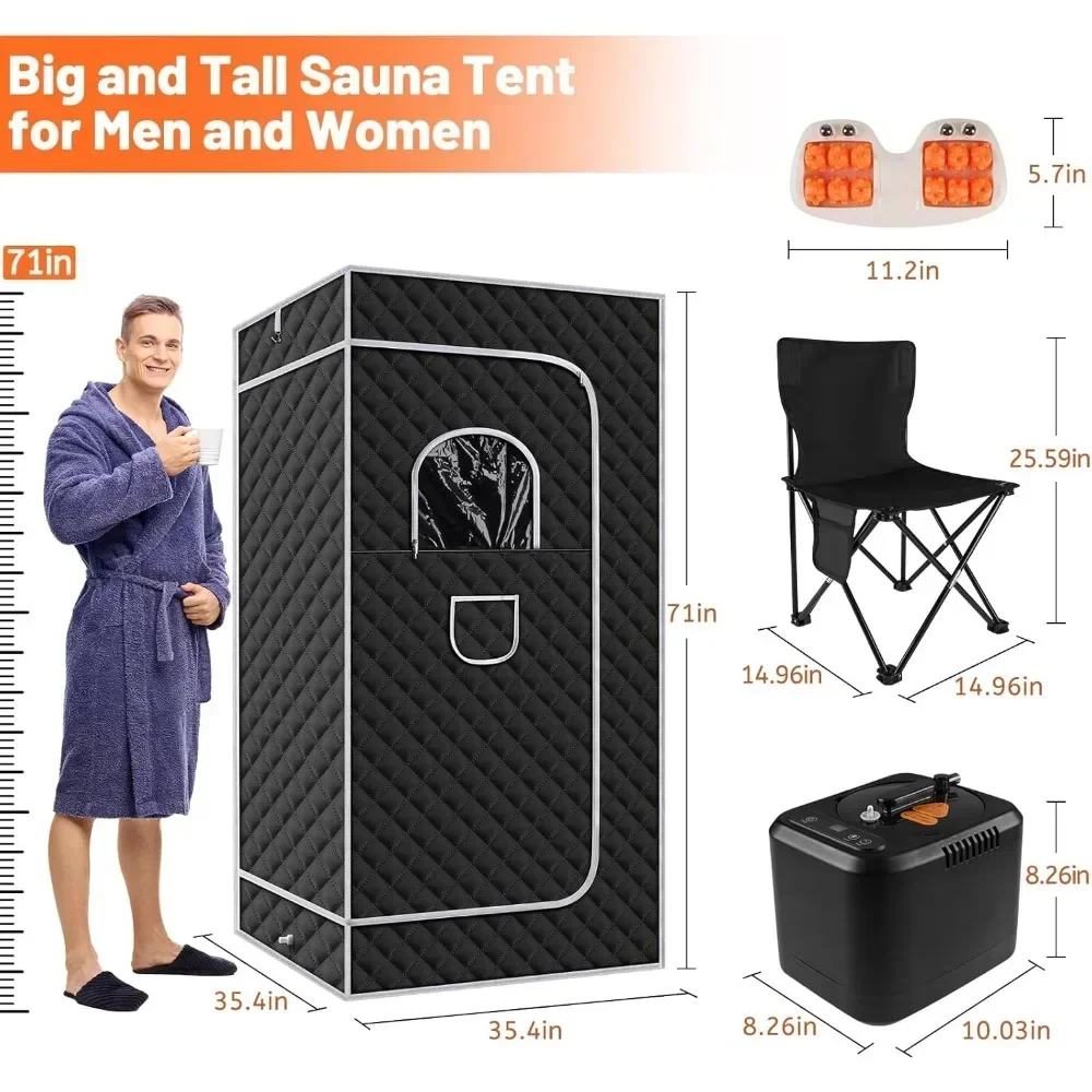 Portable Sauna Box,Steam Sauna Room for Home Use,Large Space Personal Steam Room Sauna Tent with 3.0 Liter Steamer,Folding Chair