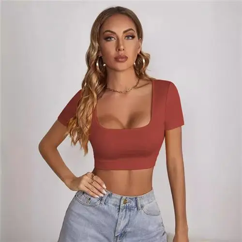 

Women's Slim Fit Crop Square Ne irt Sexy Casual Base Layer Outdoor Clothing Travel Gear Mountain Climbing Hiking Equipment