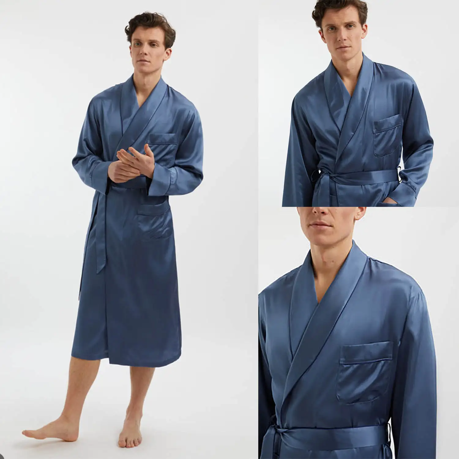 Men V Neck Bathrobe Long Sleeve Pajamas Sleepwear Christmas Robes for Wedding Party Men Loungewear Dresses Gowns Custom Made