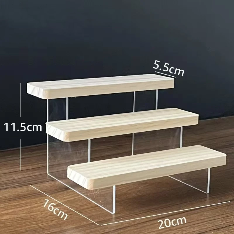 

Clear Acrylic with 5/8cm Width Thick Wooden Display Stand for Clay Toy, Desk Holder for Car Models, Perfume Storage Shelf