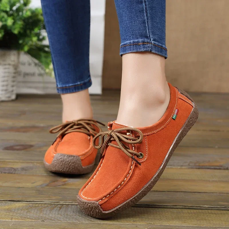 New Arrival Women Casual Shoes 2024 Suede Leather Flats Sneakers Lace Up Moccasins Ladies Shoes Fashion Loafers Plus Size 35-42