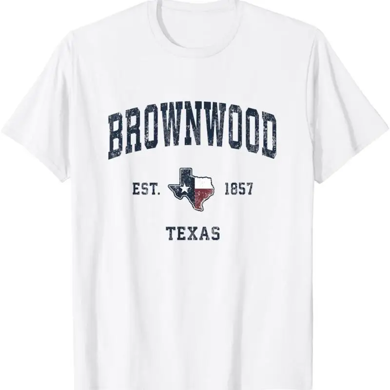 تي شيرت Brownwood Texas Tx Vintage State Flag رياضي بتصميم كحلي