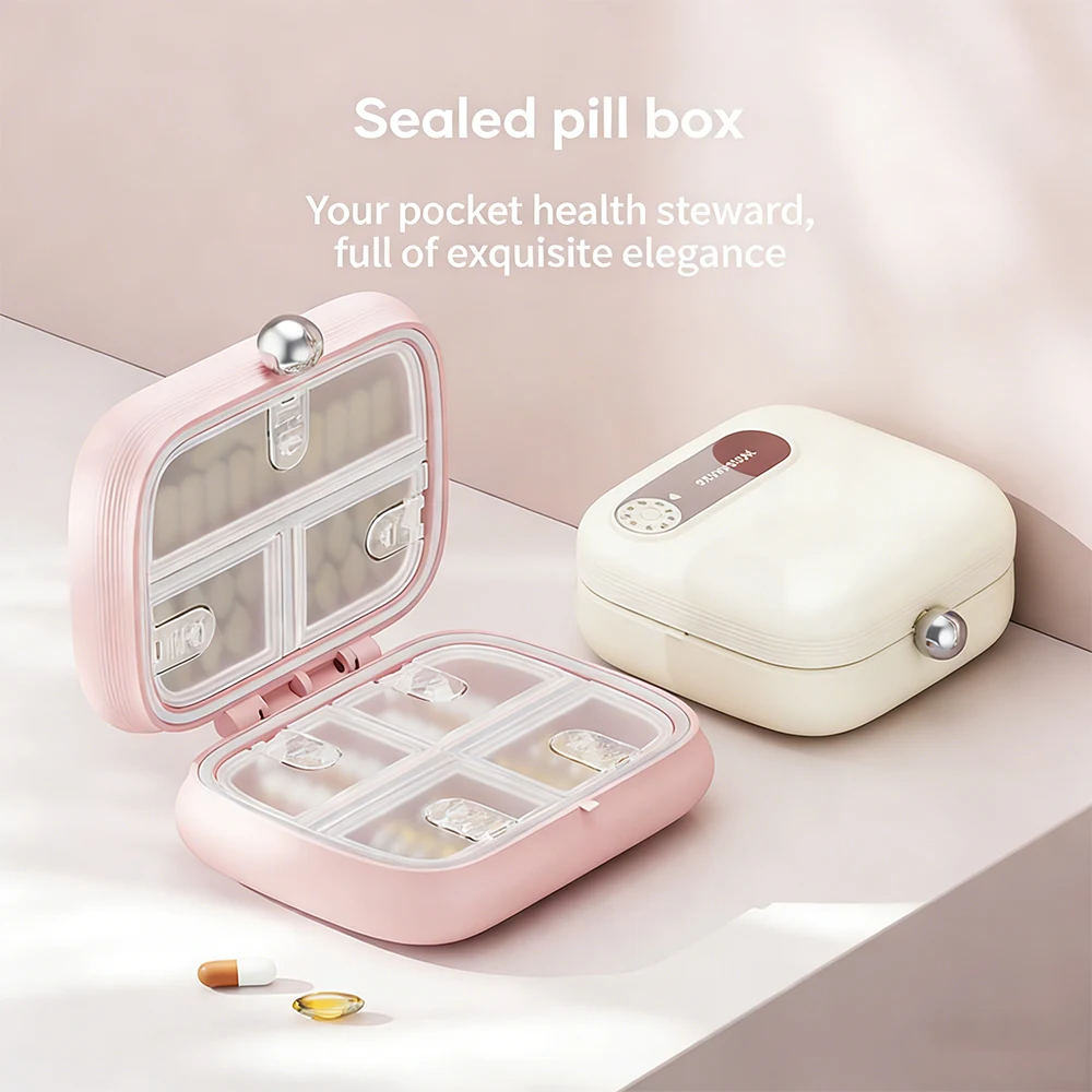 Travel Pill Organizer 7 Compartments Portable Pill Case, Daily Pill Box to Hold Vitamins, Small Pill Container for Pocket Purse
