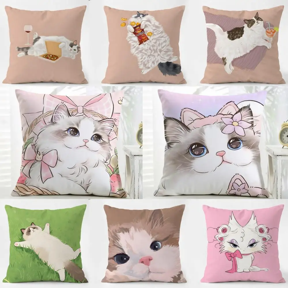 Cozy Fashion Casual Daily Ragdoll Cat Cushion Cover Washable Linen Pillowcase Soft  for Daily Sofa Bed Home Room Decor