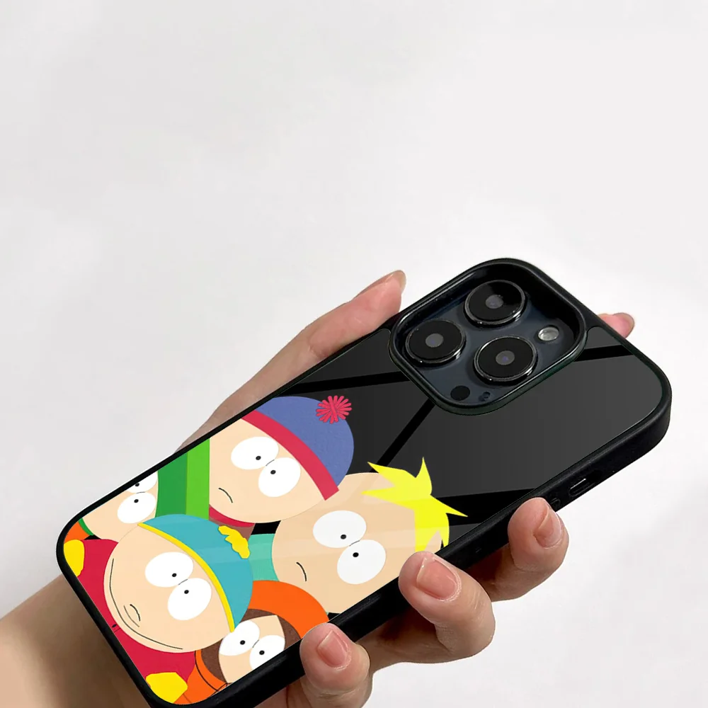 Cartoon S-South P-Park Phone Case For IPhone 11 12 13 14 15 16 Plus Pro Max Mirror Acrylic PC TPU Cover