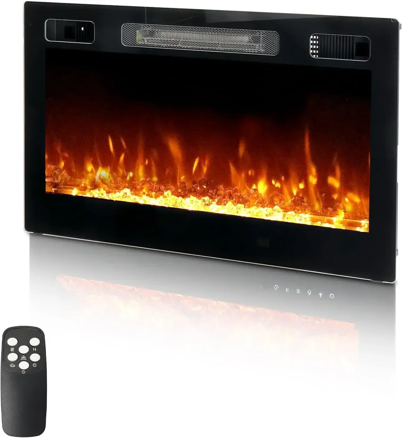 30 Inch Electric Fireplace with Remote Control, 1500W Wall Mounted & Recessed Fireplace with 12H Timer, 12 Flame Color, 5 Bright