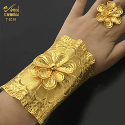 ANIID Dubai Wholesale Gold Color Bangles With Ring For Women Indian Charm Bracelet Jewellery Arabic Wedding Party Banquet Gifts