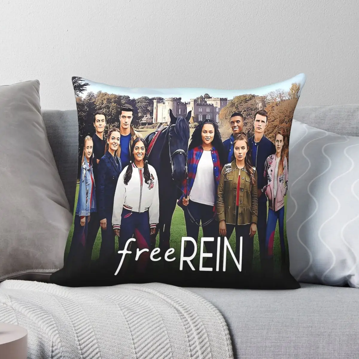 Free Rein Zoe And Raven Square Pillowcase Polyester Linen Velvet Creative Zip Decorative Home Cushion Case 45x45