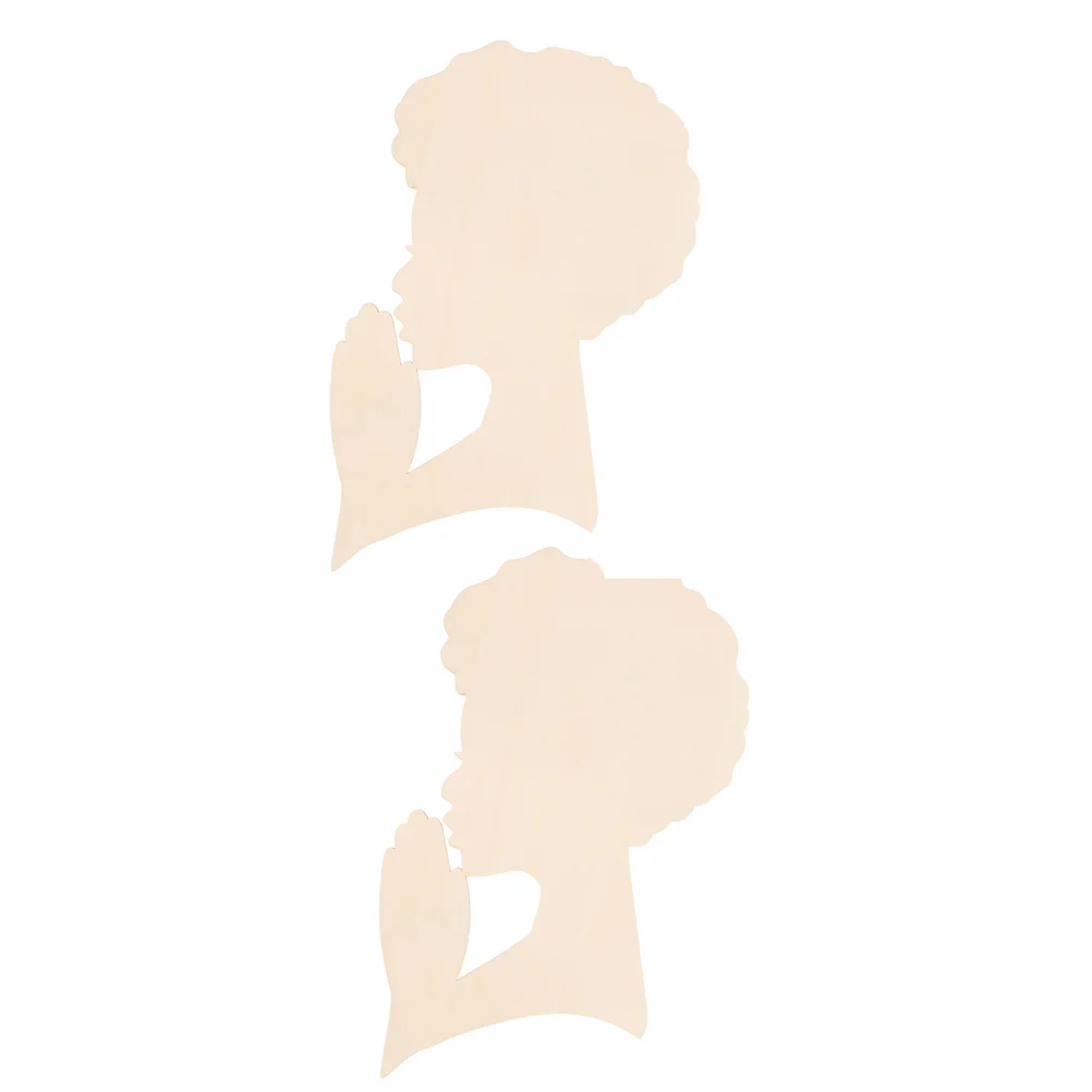 

2Pcs African Girl Wooden Cutouts Handcarved Solid Wood Slices Blank DIY Crafts Decor Home Hanging Creative Accessories