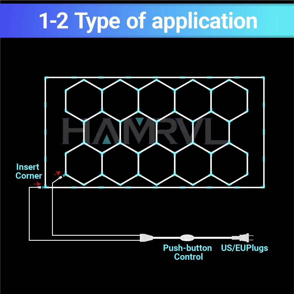 Hexagon Led Splicing 2-Pin cable for LED Lamp is Suitable for Bordered Honeycomb LED Tube Ceiling lamp  AC110-240V customized