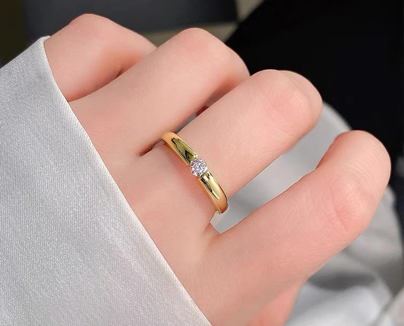 Allergy Free New Fashion Jewelry Exquisite 14K Real Gold Plated AAA Zircon Ring Elegant Women's Wedding Band Anniversary Gift