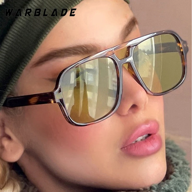 

Fashion Designer Vintage Double Bridge Pilot Sunglasses Women Trendy Oversized Square Sun Glasses Outdoor Driving Shades UV400