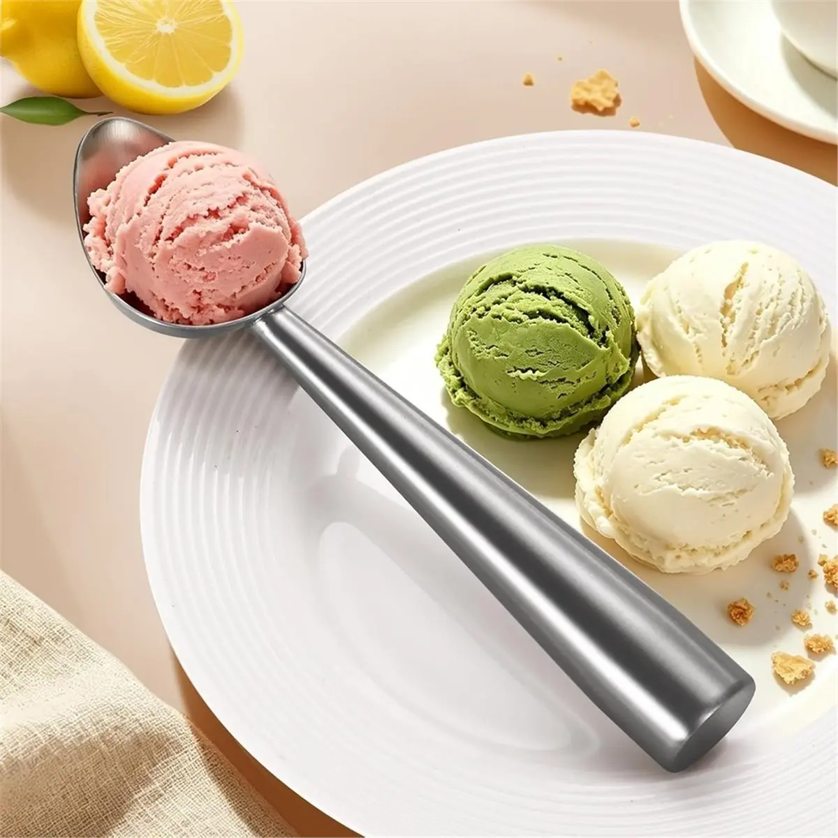 Home Tool Ice Cream Scoop - Premium 304 Stainless Steel Ice Scooper, Non-Stick, Dishwasher Safe, Cookie Dough & Melon Balls