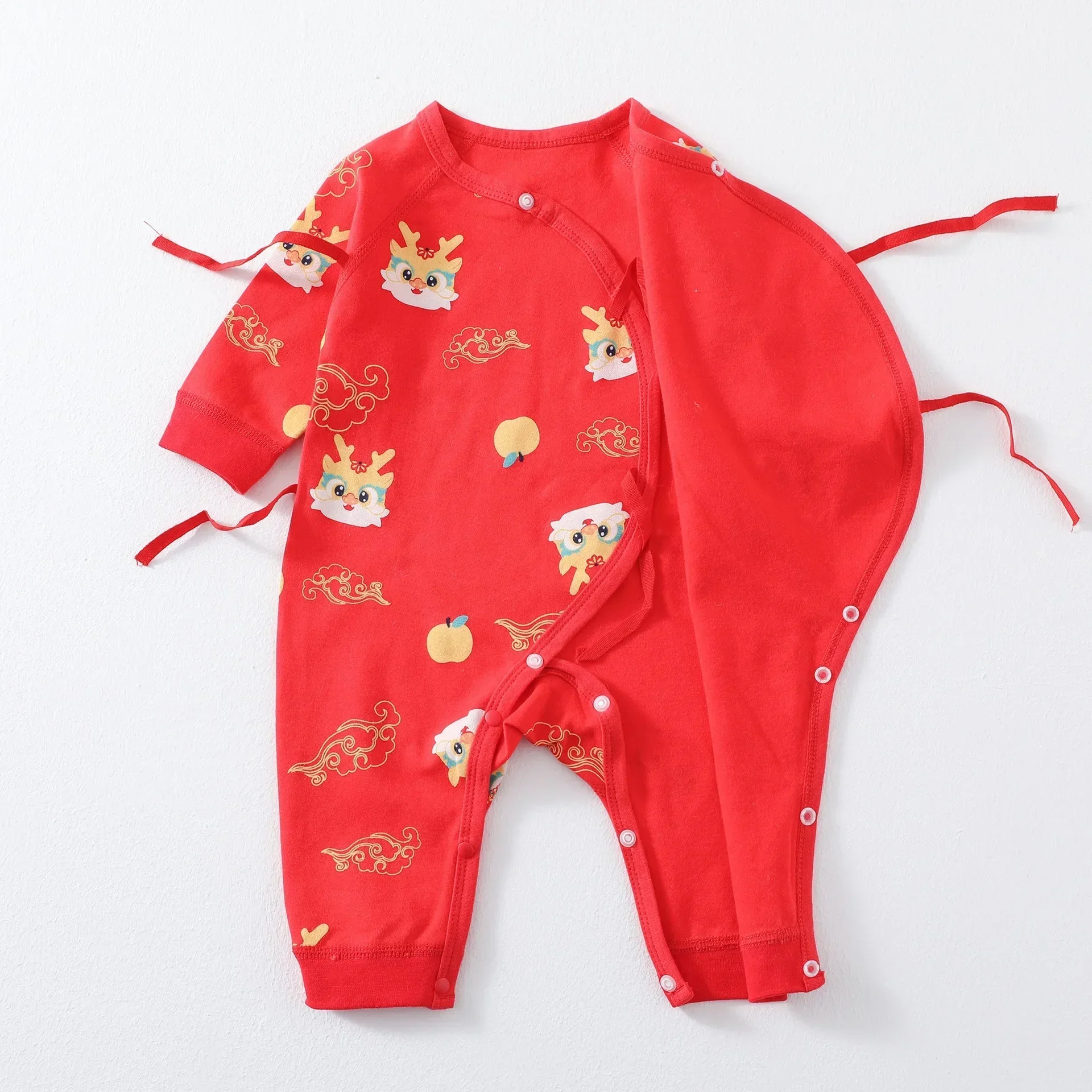 Baby Clothes Red Cotton Chinese New Year Full Month Birthday Autumn Newborn Romper Pajamas Crawling Dragon Tang Suit Jumpsuit