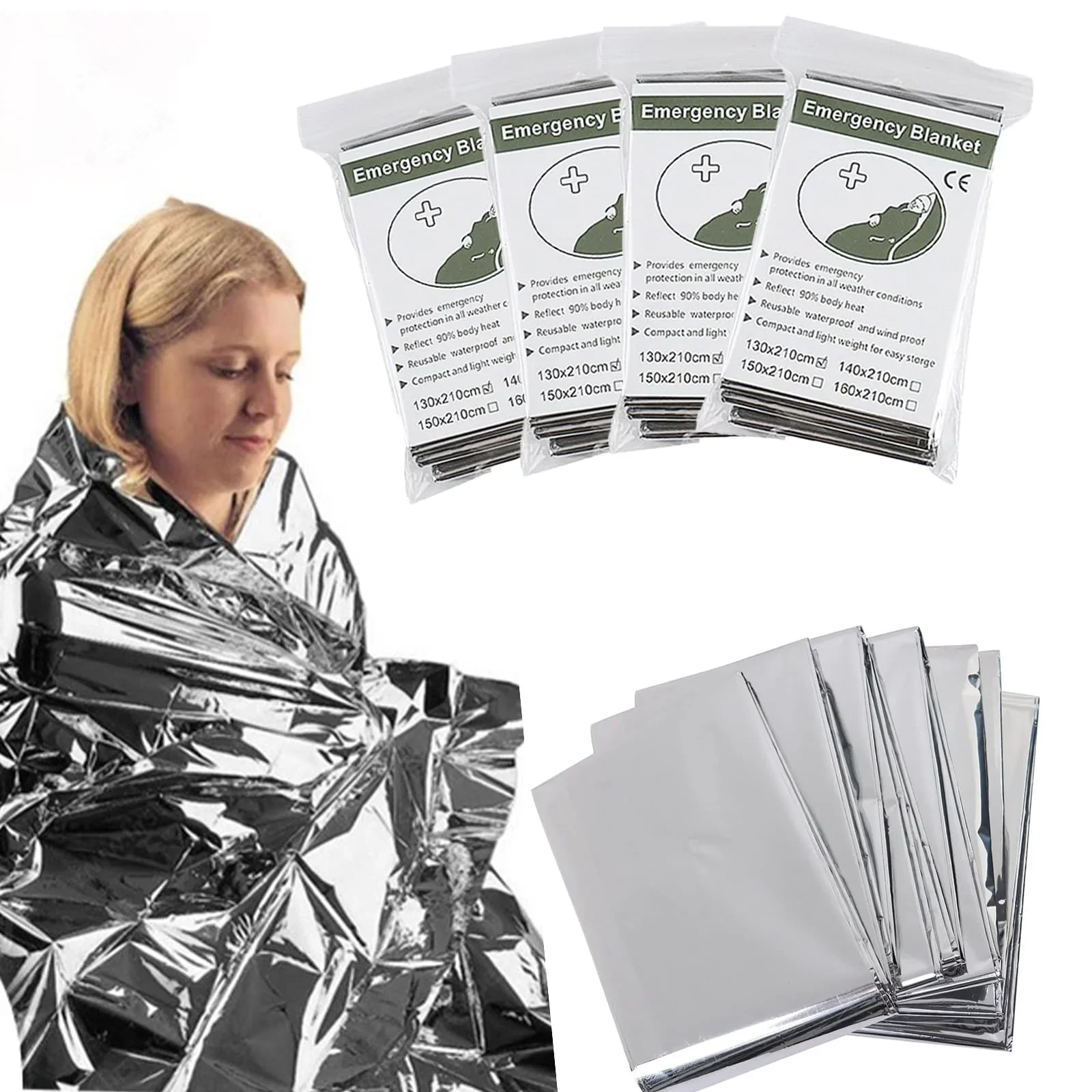 10Pack Outdoor Aluminum Foil Warming Blanket for Wilderness Survival, Camping, Easy Tenting - Rain and Sun Protection