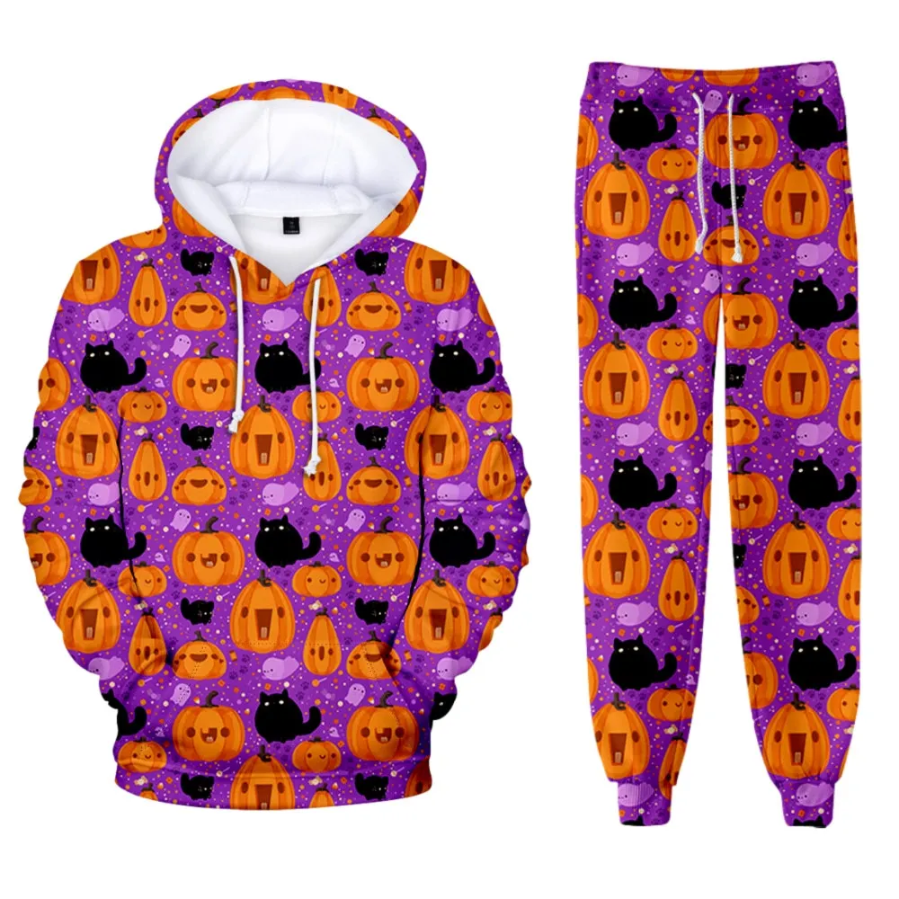 Autumn Winter Creative Halloween 3D Printed Boys Girls Tracksuit Set Casual Hoodie And Pants 2pcs Sets Fashion Unisex Clothing