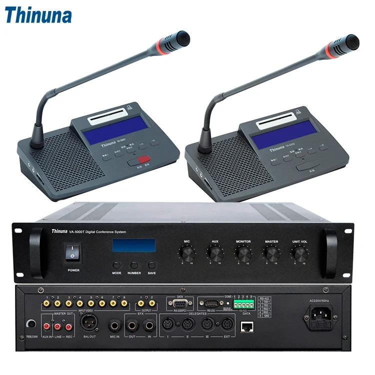 Thinuna VA-500D Digital Conference Delegate Unit with Discussion Voting Sign-in and Video Tracking Microphone for Meeting System