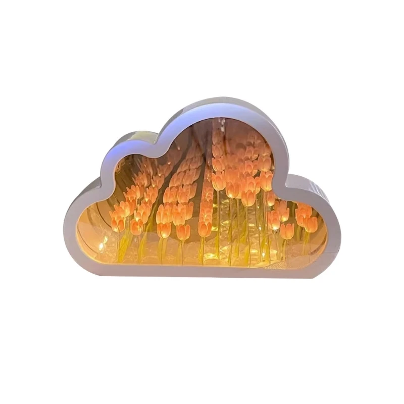 Cloud ดอกทิวลิปโคมไฟสำหรับกระจกห้องนอน Night Light ผีเสื้อบรรยากาศแสง Dropship