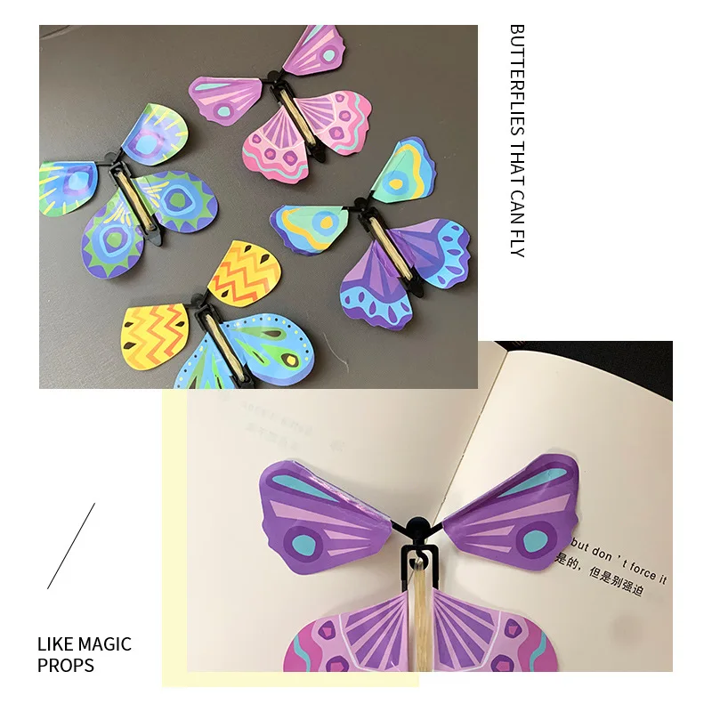 10Pcs Magic Wind Up Flying Butterfly Surprise Box In The Book Rubber Band Powered Toys for Birthday Party Favors Goodie Bag