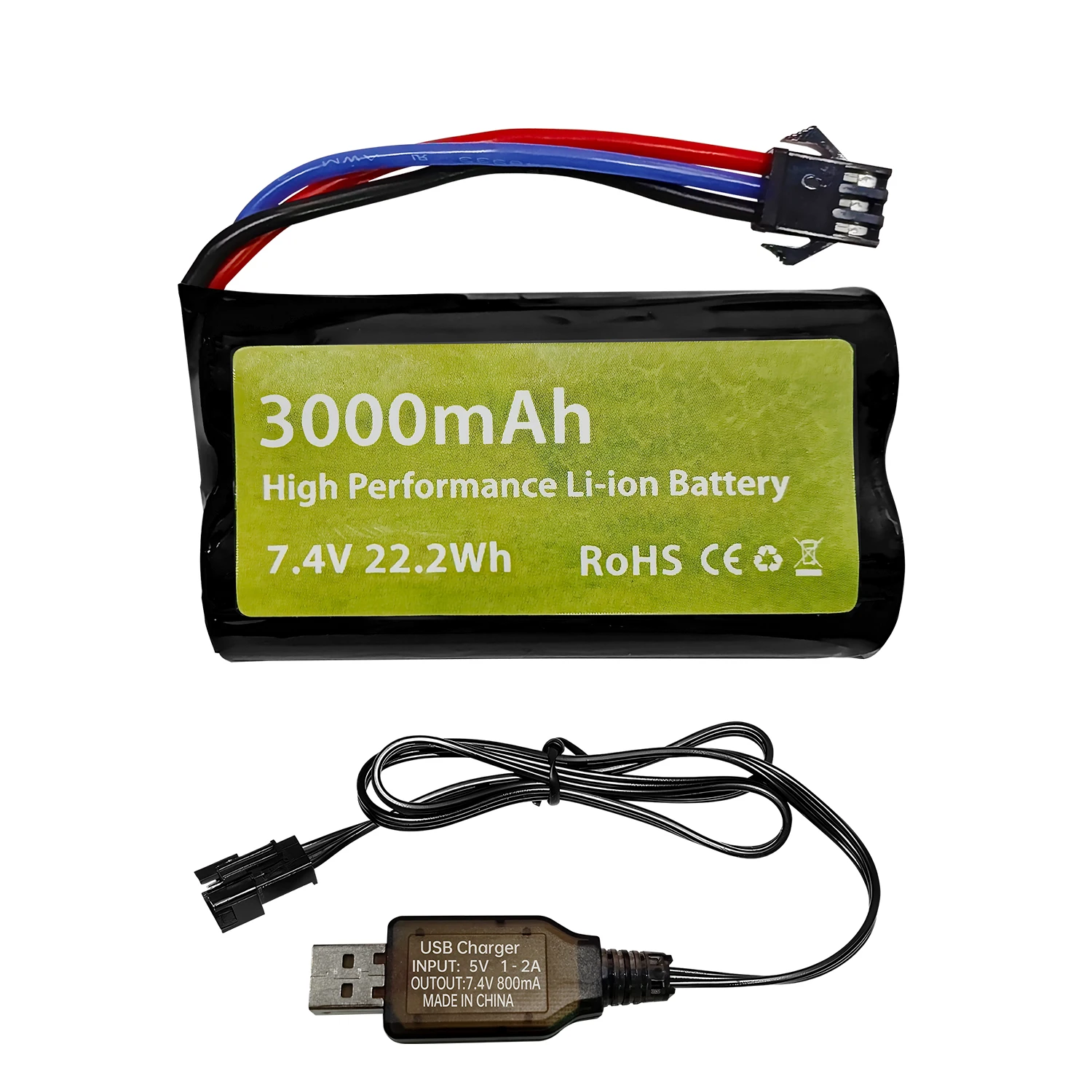 

7,4 В, 3000 мАч, 15C, 2S, SM-3P, литий-ионный аккумулятор с USB-зарядным устройством для радиоуправляемых автомобилей DE43 DE60 9500E, Hilina 1575 RC Engineering Vehicle