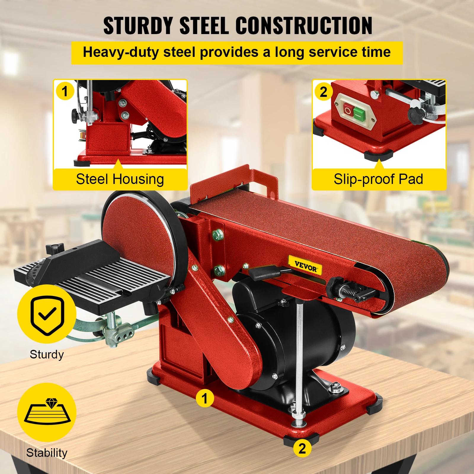 VEVOR 375W Multi-Function Abrasive Sanding Machine Desktop Belt Disc Sander Handmade Woodworking Grinding Polishing Power Tools