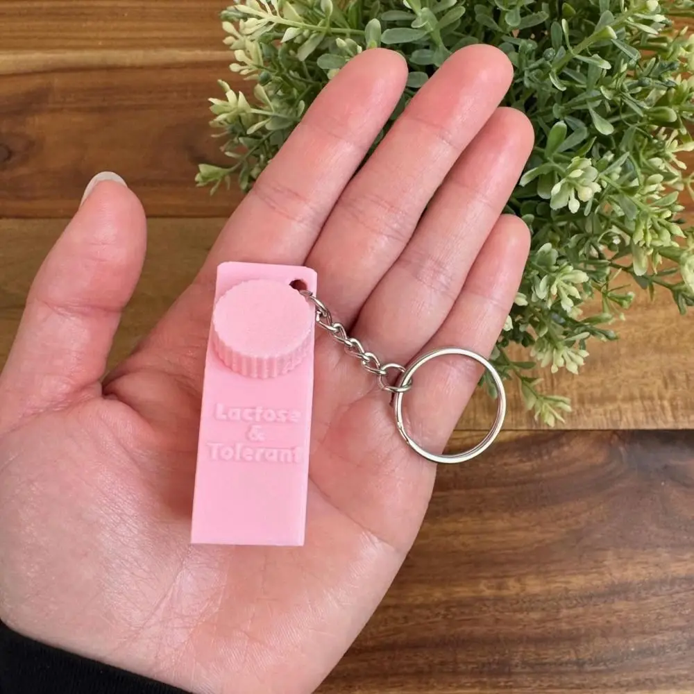 Lactose and Tolerant Pill Holder Keychain Compact Plastic Milk Carton Keychain Ornament Pendant Mini Storage Box for Gifts