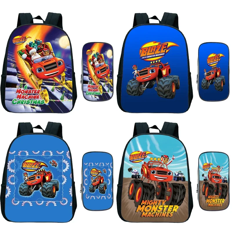 Blaze and the Monster Machines Backpacks 2Pcs Kids Set Bag with Pencil Case Boys Girls Kindergarten Rucksack Children Bookbags