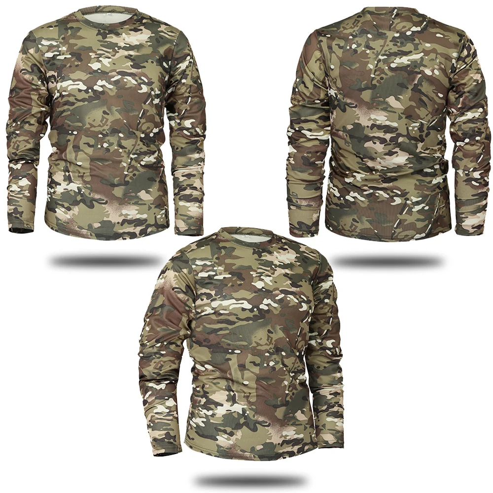 Men's tactical long sleeve camouflage T-shirt, spring and autumn quick drying military shirt, cotton like fabric