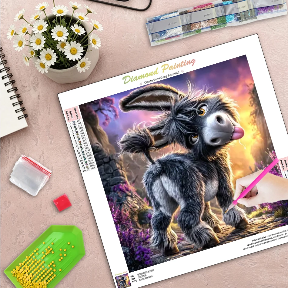 

GATYZTORY Diamond Painting Kit Wall Art Picture Diamond Painting Kits For Beginners Donkey Full Round/Square Diamond Art Kit Hom