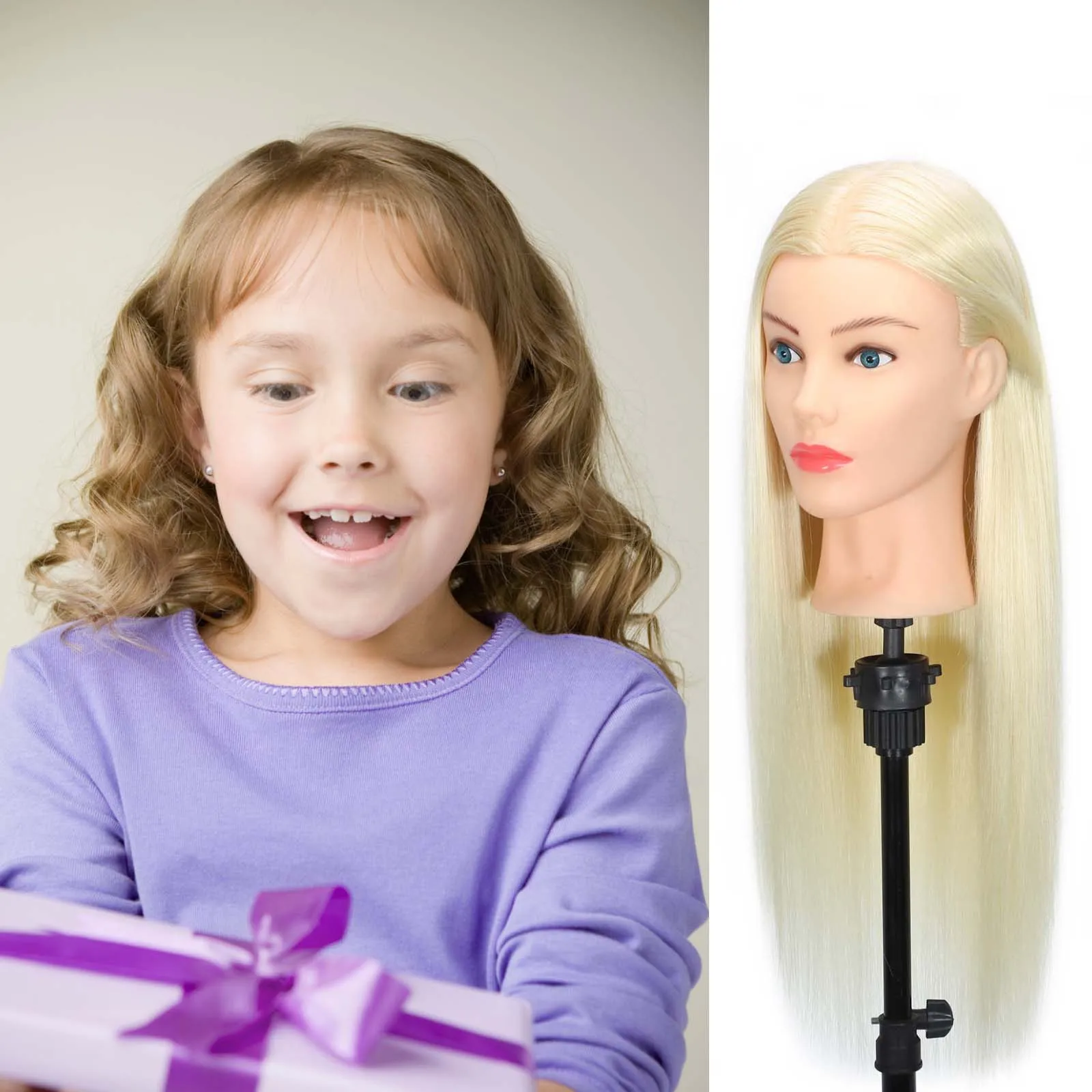 Tête de mannequin avec 70% de vrais cheveux, 24 pouces, coiffure blonde, cosmétologie, tête de pratique de formation