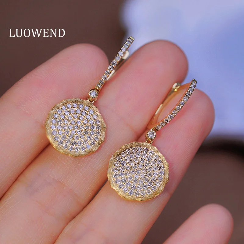 LUOWEND 100% 18K Yellow Gold Earrings Luxury Shiny Design 1.0carat Real Natural Diamond Hoop Earrings for Women Party Jewelry