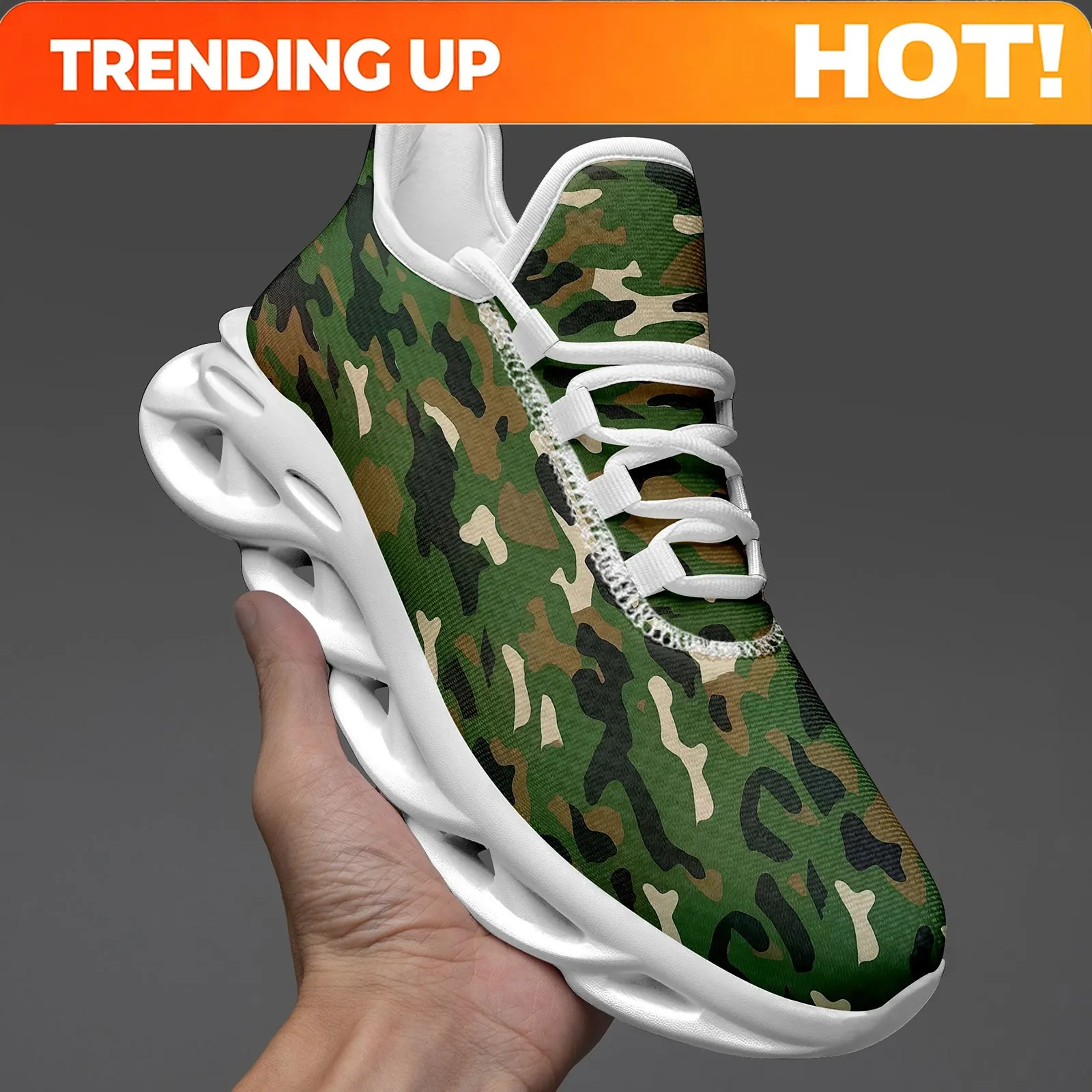 Customization Men'S Casual Shoes Green Camouflage Print Fashion Trend Sneakers PLUS SIZE Perfect For Daily Wear, Outdoor