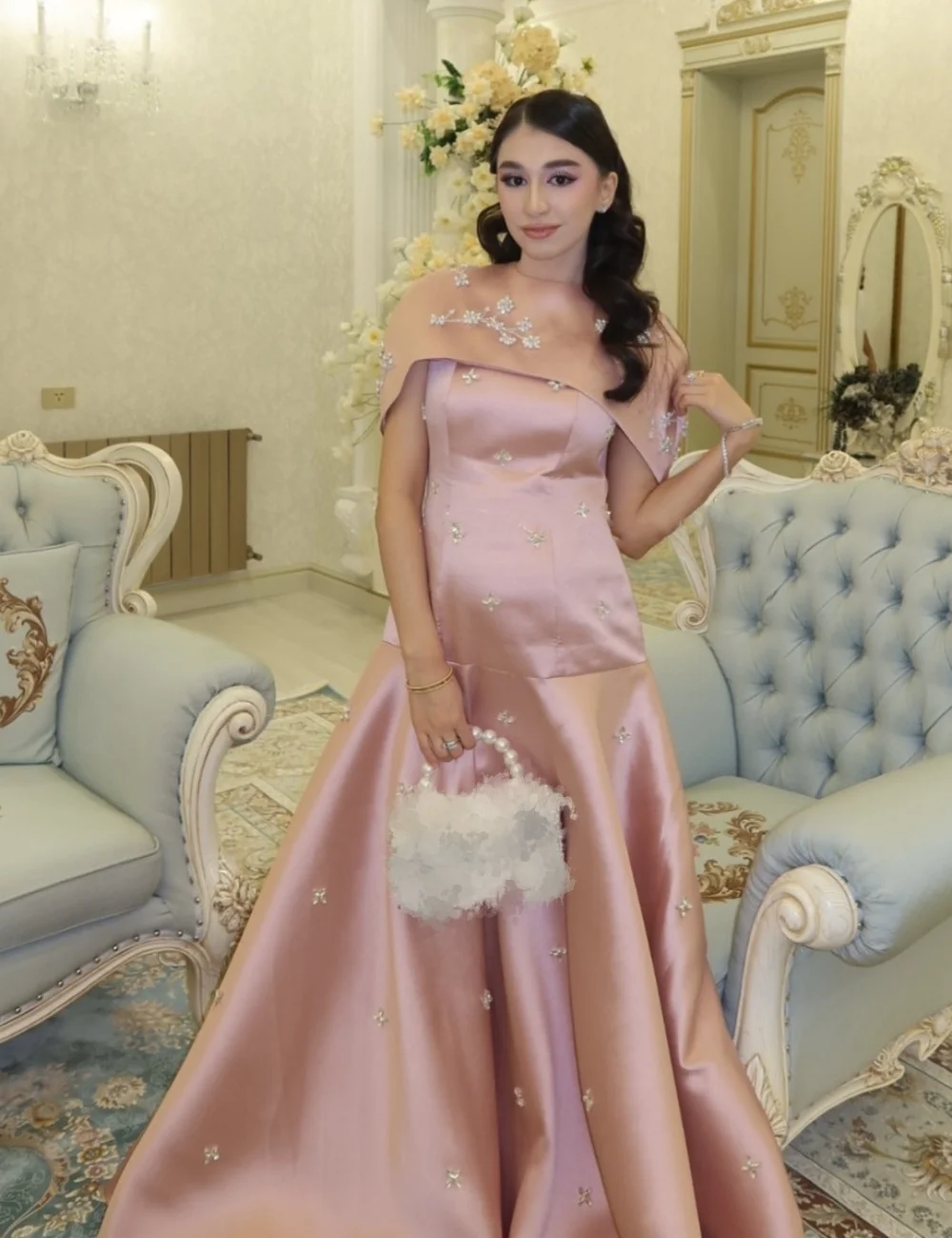 

Customized High Quality Charmeuse Pleat Sequined Mermaid Jewel Long Dresses Bespoke Occasion Sizes Available Elegant