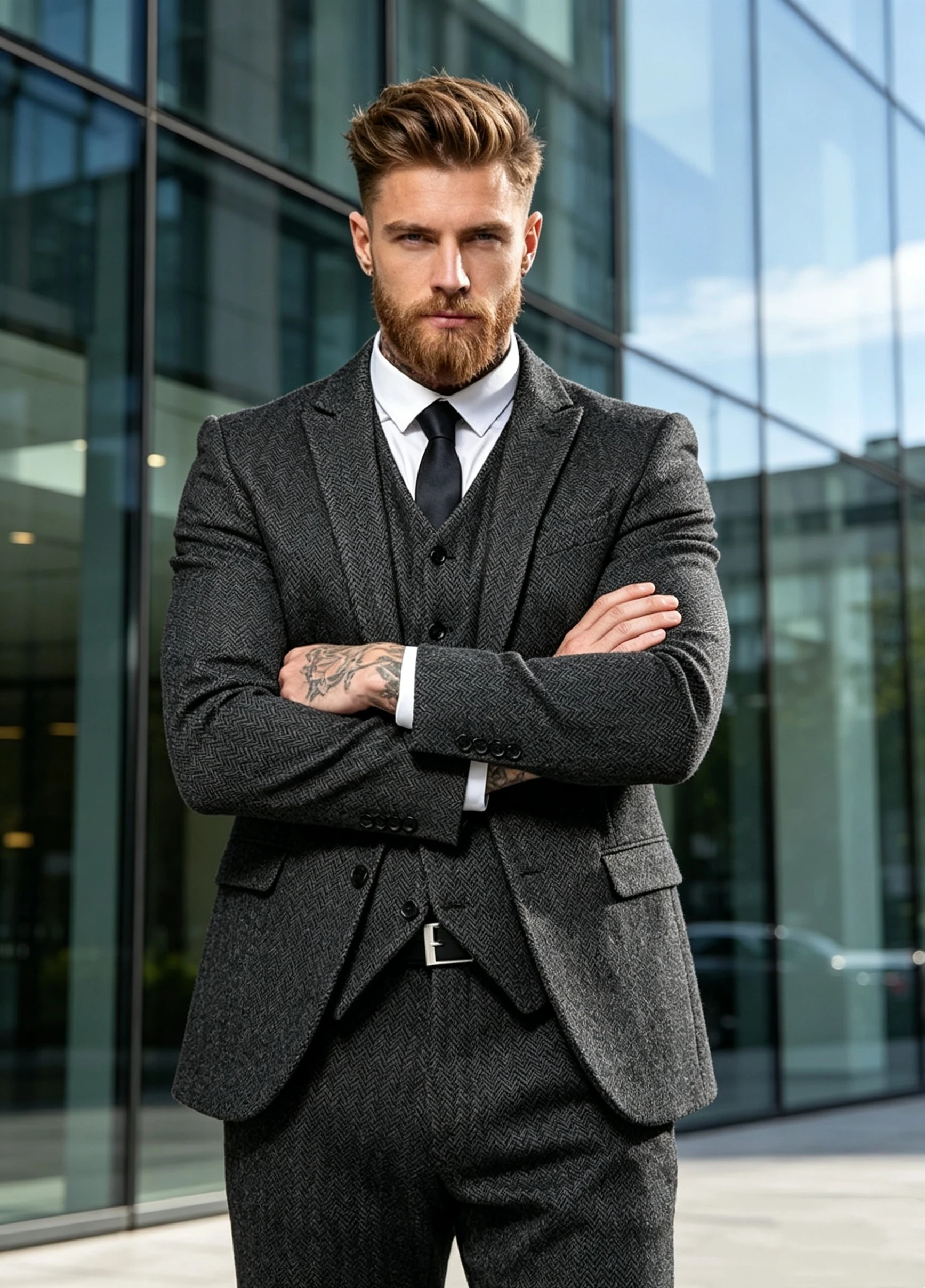 Dark Brown Wool Tweed Winter Suit for Men Herringbone Slim Fit Formal Groom Tuxedo 3 Piece Wedding Male Suits(Jacket+Vest+Pants) view 5