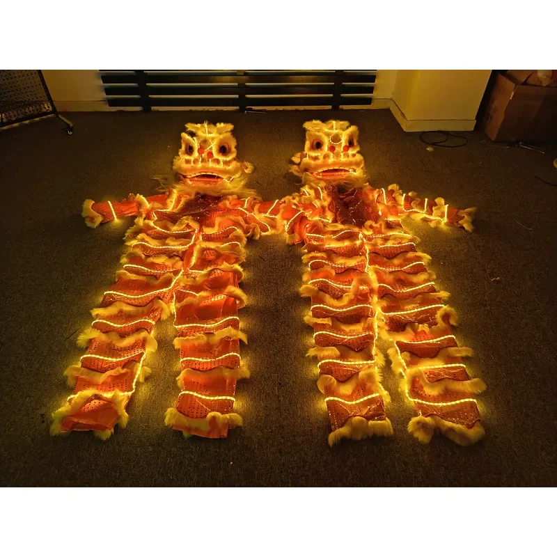LED Luminous Lion Dance Costume Traditional Chinese New Year Festival Stage Performance Cotton Men Clothing Glowing Head Suit
