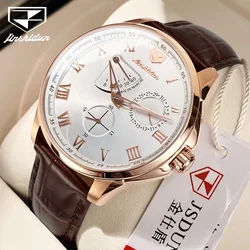 JSDUN Original Business Fashion Waterproof Leather Strap Man Watch Multifunction Trend Luxury Automatic Mechanical Men's Watches