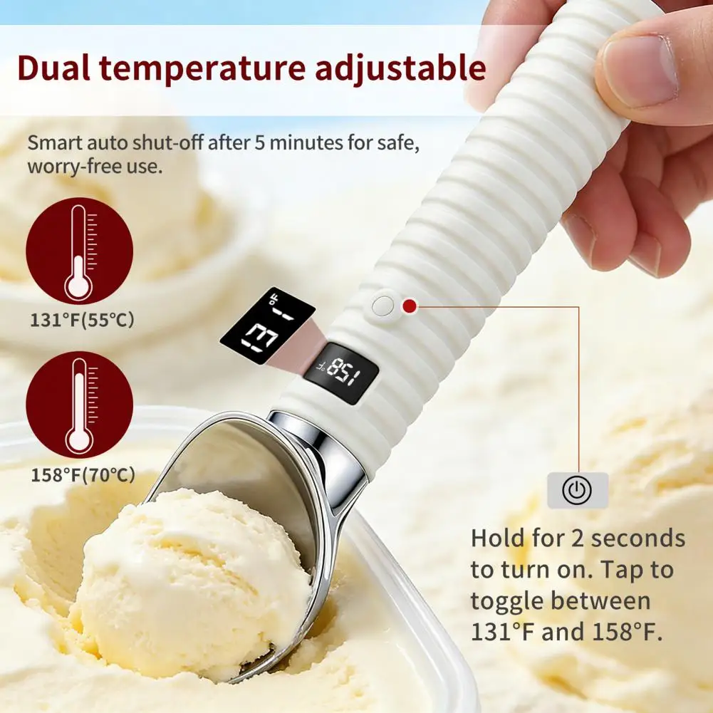 Electric Heated Ice Cream Scoop with Digital Display Electric Ice Cream Scooper Rechargeable Auto Melting Scoop for Ice Cream