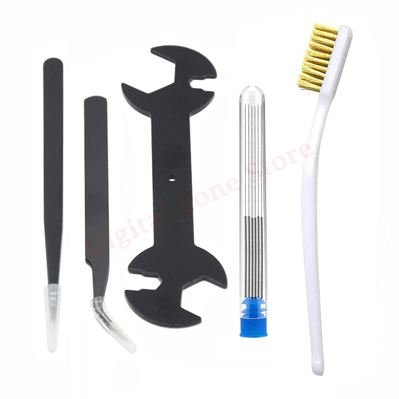 3D Printer Nozzle Cleaning Kit. 10Pcs 0.4mm Cleaning Needles + 2Pcs Tweezers + Copper Wire Brush with 5 in 1 Wrench Tools