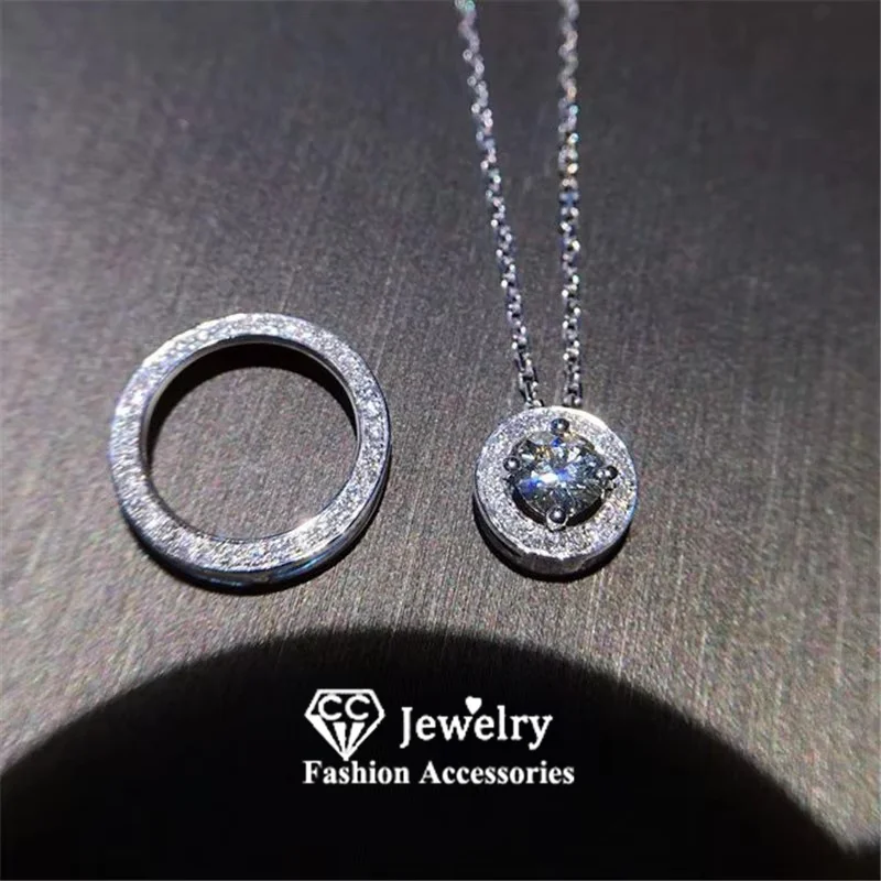 CC 2 Wearing Methods Pendant Necklaces for Women Silver Color Round White Cubic Zirconia Clavicle Chain Fine Jewelry CCN718