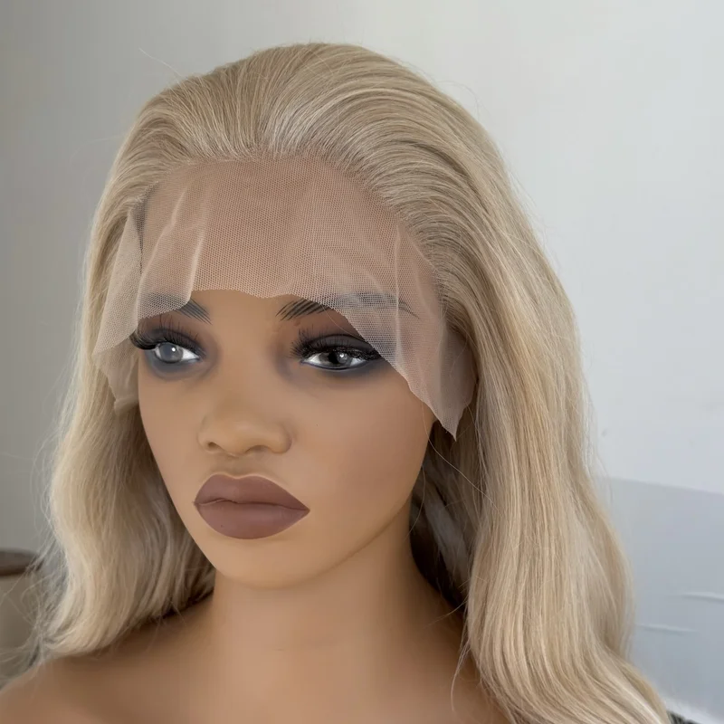 Long Wavy Ash Blonde Synthetic Hair Heat Resistant Glue Less Lace Front Wig
