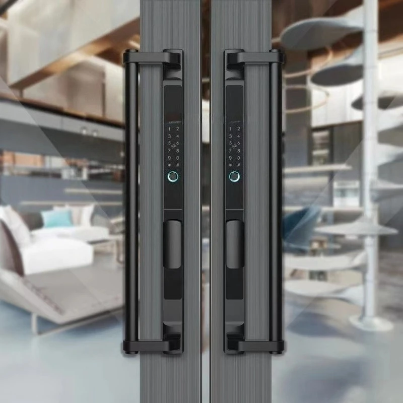 

Aviation aluminum alloy door smart fingerprint password lock, waterproof glass door big handle smart lock