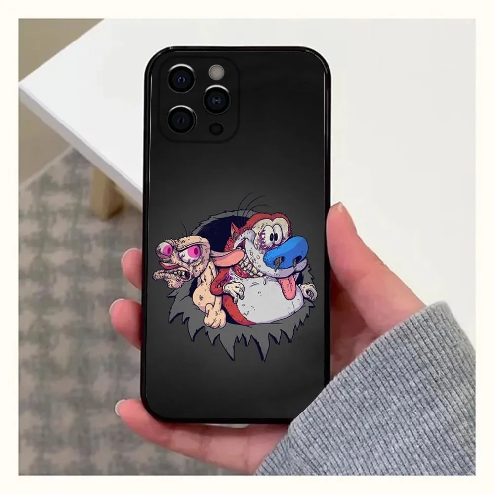 Anime Ren and S-stimpy Phone Case For Apple iPhone 15,14,13,12,11,Pro,X,XS,Max,XR,Plus,Mini Soft Black Cover