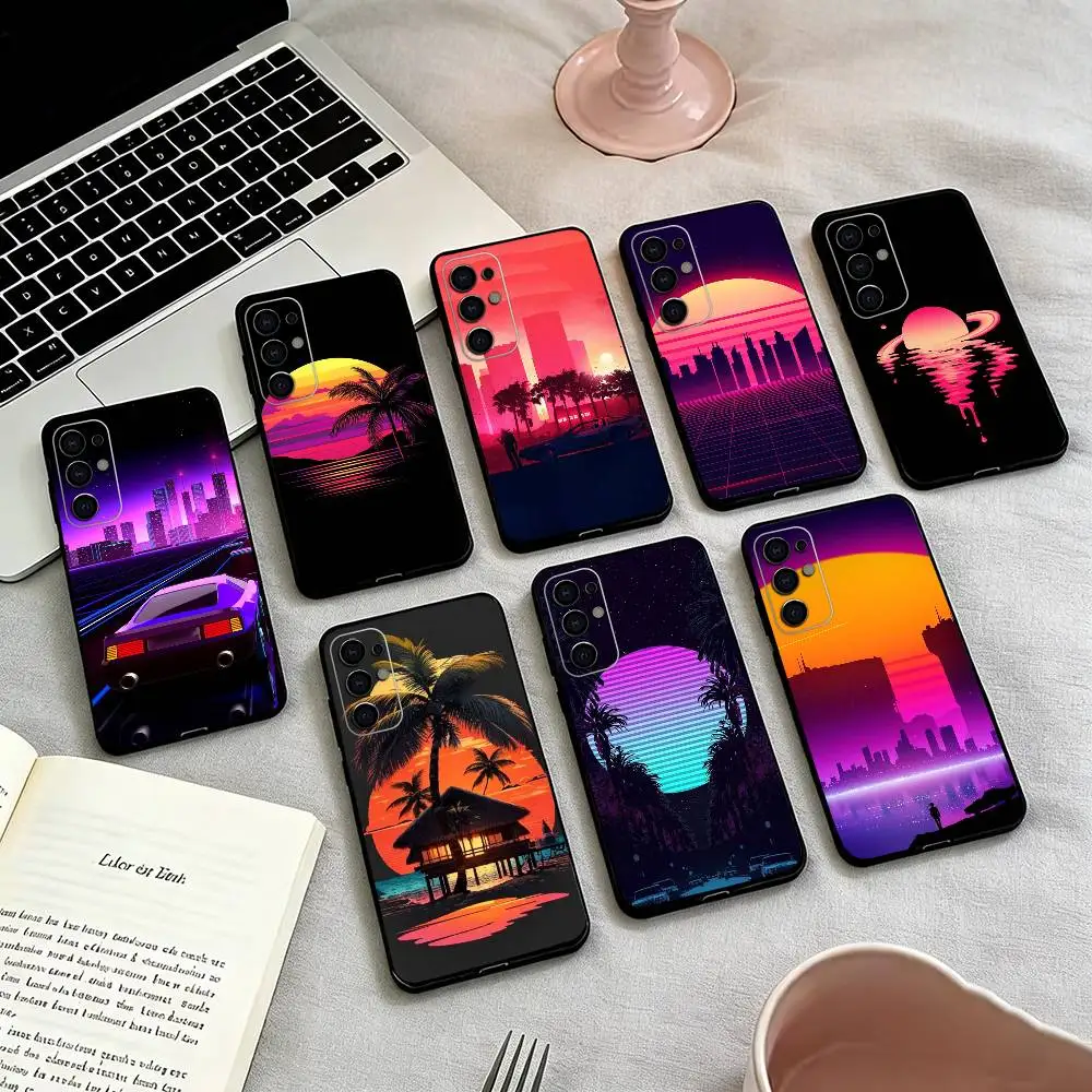 Miami Vice Retro New Wave-e Phone Case For Samsung S25,S24,S21,S22,S23,S30,Ultra,S20,Plus,Fe,Soft Silicone Black Cover