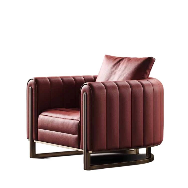 

Single sofa chair leather Italian light luxury living room villa high-end club lobby reception leisure chair