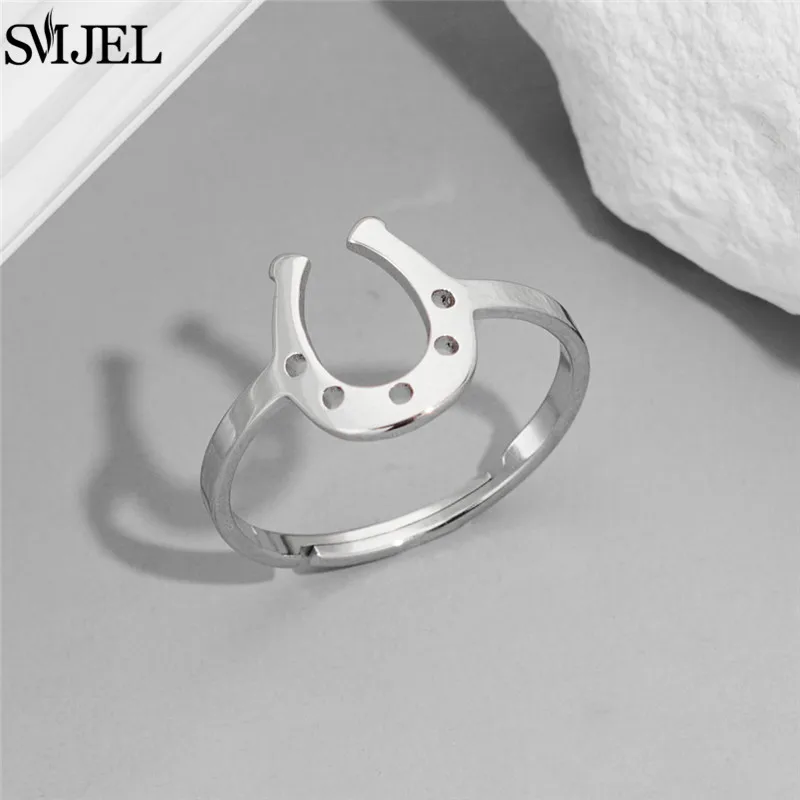 Simple U Shaped Stainless Steel Rings for Women Punk Horseshoe Geometric Finger Ring Fashion Jewelry Lucky Birthday Gifts