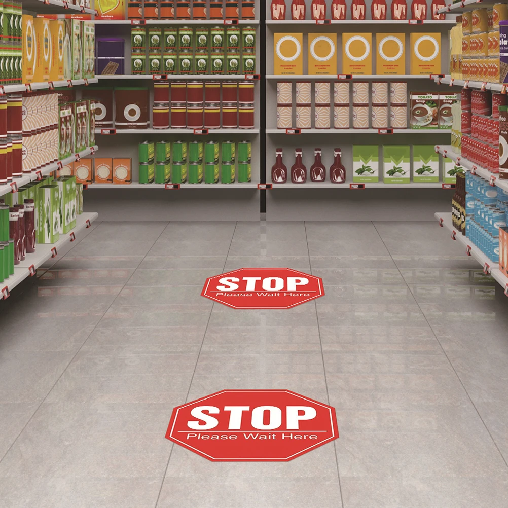 10pcs PVC Stickers Store Supermarket Social Distancing Signs Public Safety Distance Sign Wait Here Decals Traffic Safety