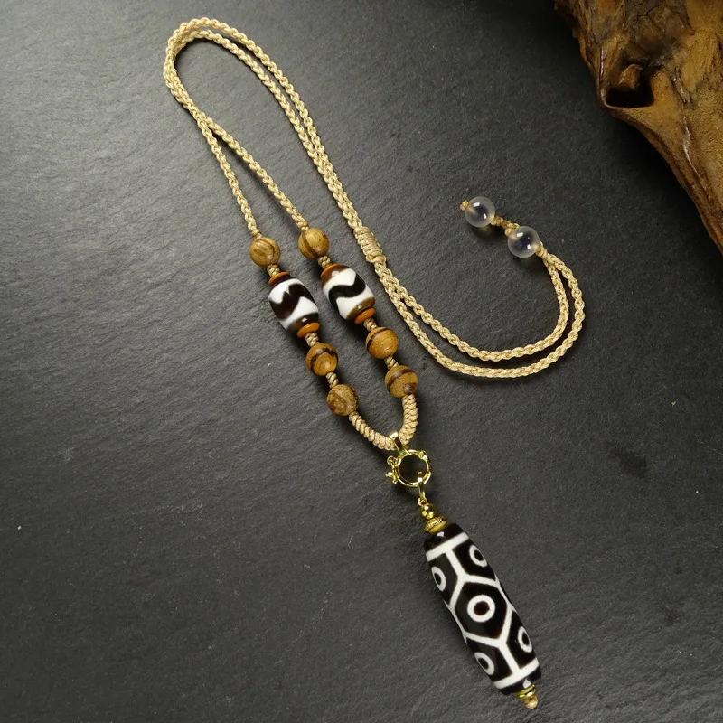 Tortoise Nine-Eye Tiger Tooth Dzi Pendant Universal Necklace About 14X38Mm Fashion All-Matching