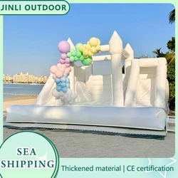PVC Inflatable White Bounce House Commercial Grade Outdoor Jumping  Bouncy Castle Bouncer For Birthday Wedding Party With Blower